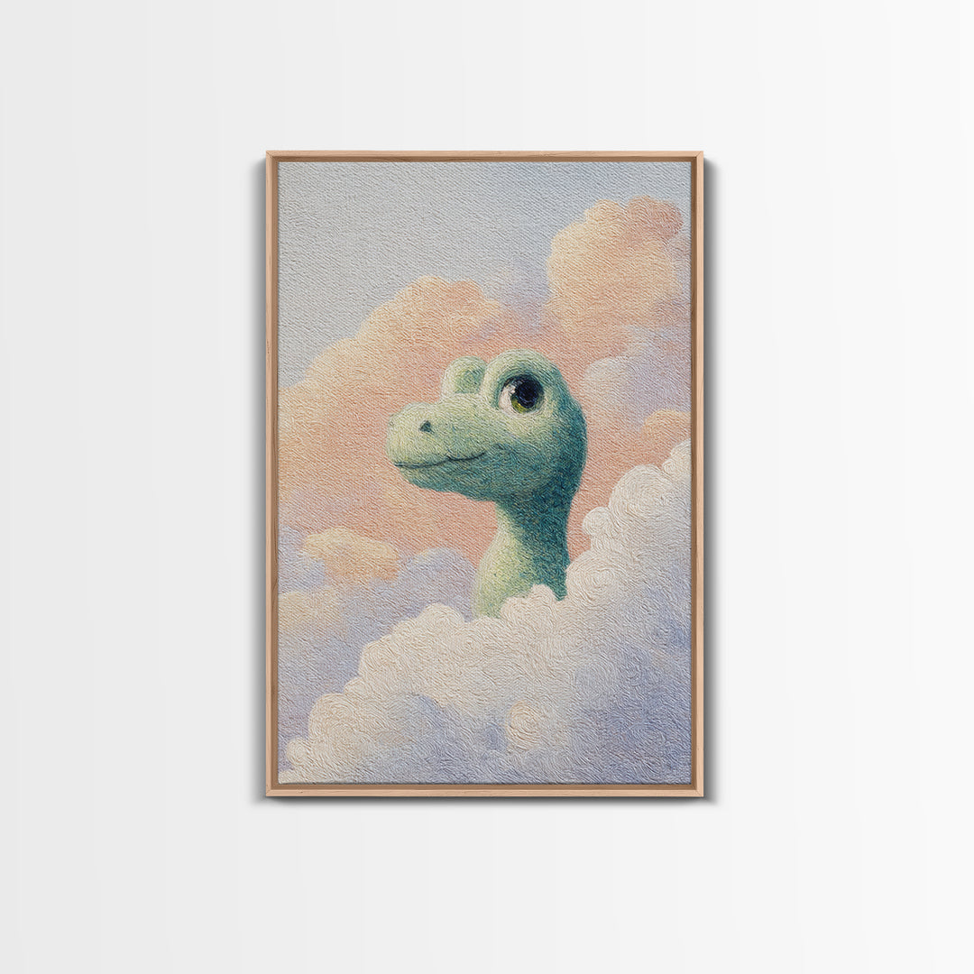 Tiny Dinosaur with Friendly Expression Canvas Print, Nursery Art, Digital Download Art, Nursery Decor, Oil Painting, Nursery, NUR-2x3-95