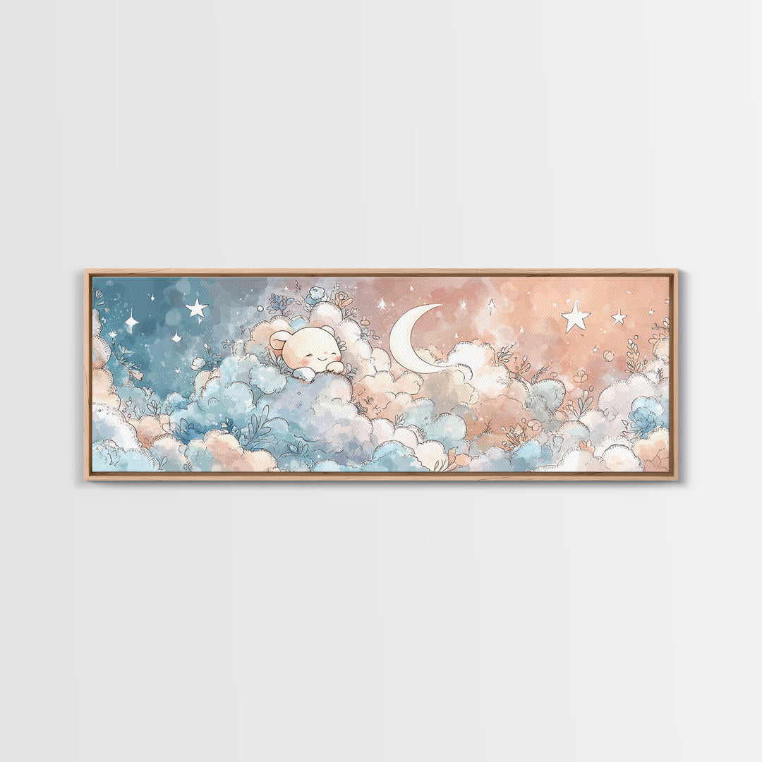 Moon and Stars Canvas Print, Nursery Art, Fine Art Print, Nursery Decor, Watercolor Art, Nursery, Digital Art, NUR-3x1-19