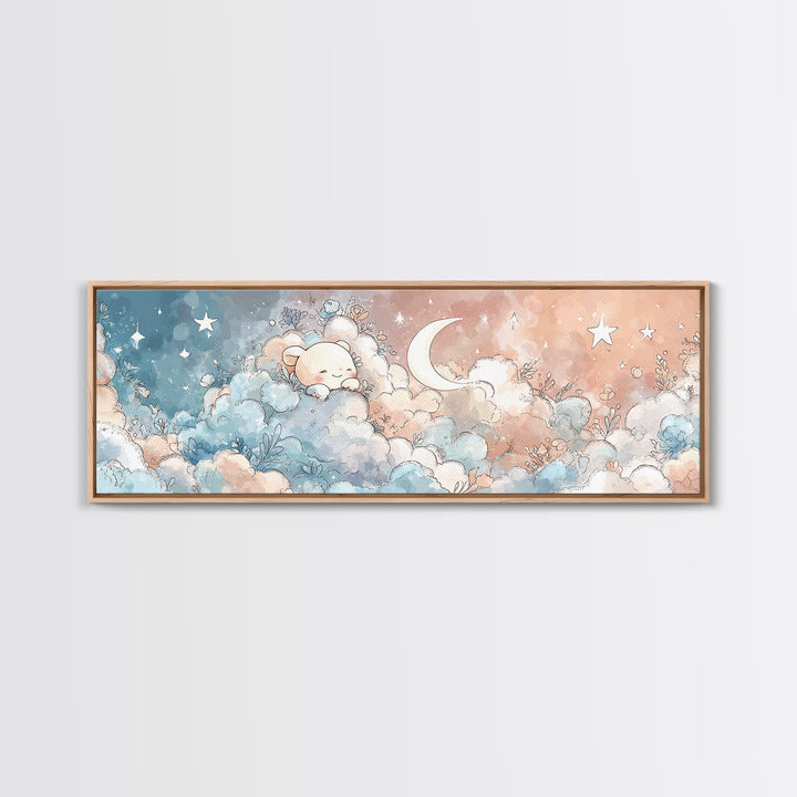 Moon and Stars Canvas Print, Nursery Art, Fine Art Print, Nursery Decor, Watercolor Art, Nursery, Digital Art, NUR-3x1-19