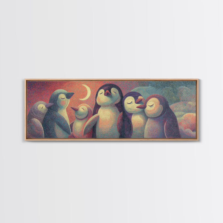 Penguin Holding a Little Heart Shape Framed Canvas Print, Nursery Art, Wall Hangings, Nursery Decor, Abstract Art, Nursery, NUR-3x1-2