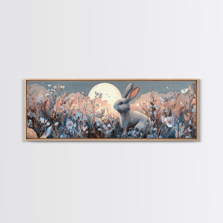 Soft Bunny in a Wildflower Meadow Canvas Print, Nursery Art, Kids Wall Art, Nursery Decor, Fine Art, Nursery, Home Decor, NUR-3x1-21
