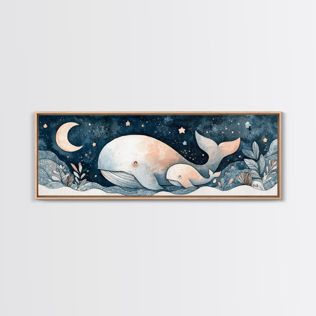 Whale and Tiny Stars Canvas Print, Nursery Art, Dinosaur Wall Art, Nursery Decor, Fine Art, Nursery, Room Decor, NUR-3x1-24
