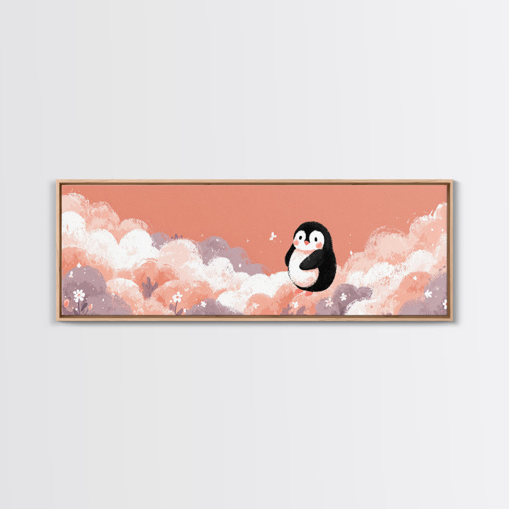 Penguin Holding a Little Heart Shape Canvas Print, Nursery Art, Nursery Wall Decor, Nursery Decor, Abstract Art, Nursery, NUR-3x1-26