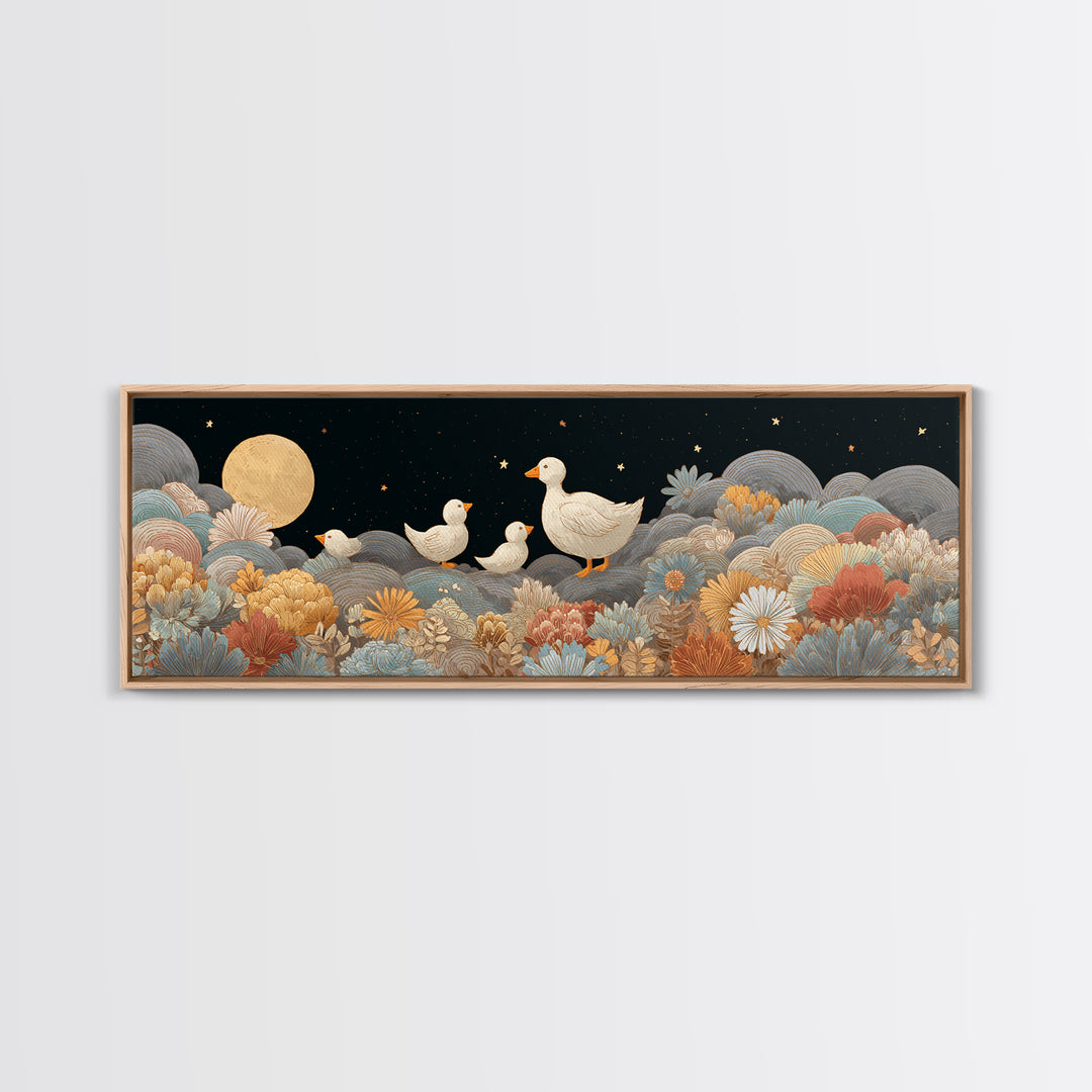 Ducklings Following a Mother Duck Canvas Print, Nursery Art, Wall Art, Nursery Decor, Oil Painting, Nursery, Nursery Prints, NUR-3x1-30