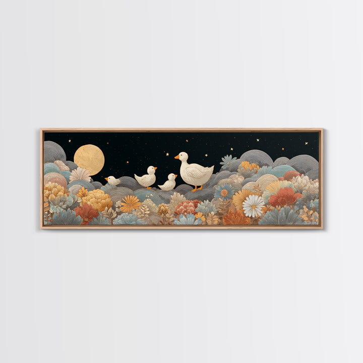 Ducklings Following a Mother Duck Canvas Print, Nursery Art, Wall Art, Nursery Decor, Oil Painting, Nursery, Nursery Prints, NUR-3x1-30