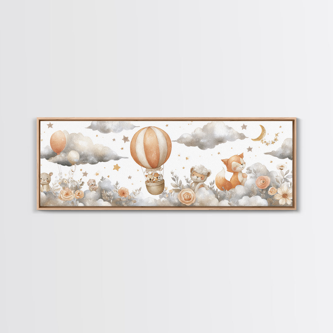 Floating Hot Air Balloon Canvas Print, Nursery Art, Baby Girl Nursery, Nursery Decor, Watercolor Art, Nursery, Fine Art Print, NUR-3x1-4