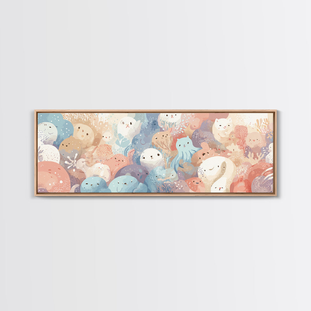 Friendly Ocean Creatures Canvas Print, Nursery Art, Home Decor, Nursery Decor, Oil Painting, Nursery, Contemporary Art, NUR-3x1-40