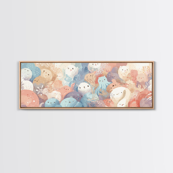 Friendly Ocean Creatures Canvas Print, Nursery Art, Home Decor, Nursery Decor, Oil Painting, Nursery, Contemporary Art, NUR-3x1-40