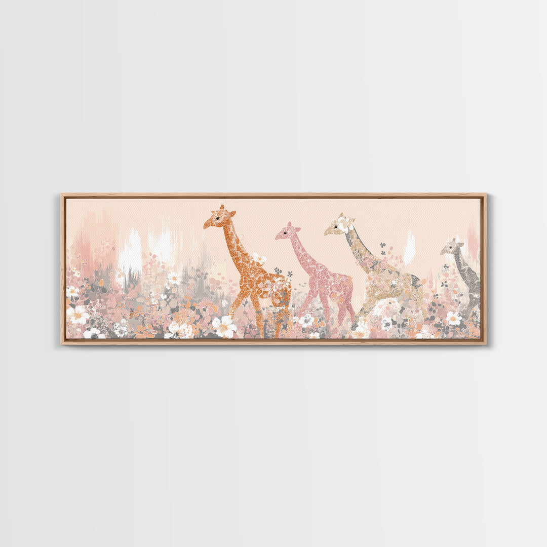 Gentle Giraffe with Pastel Flowers Canvas Print, Nursery Art, Wall Art Set of 3, Nursery Decor, Watercolor Art, Nursery, NUR-3x1-42