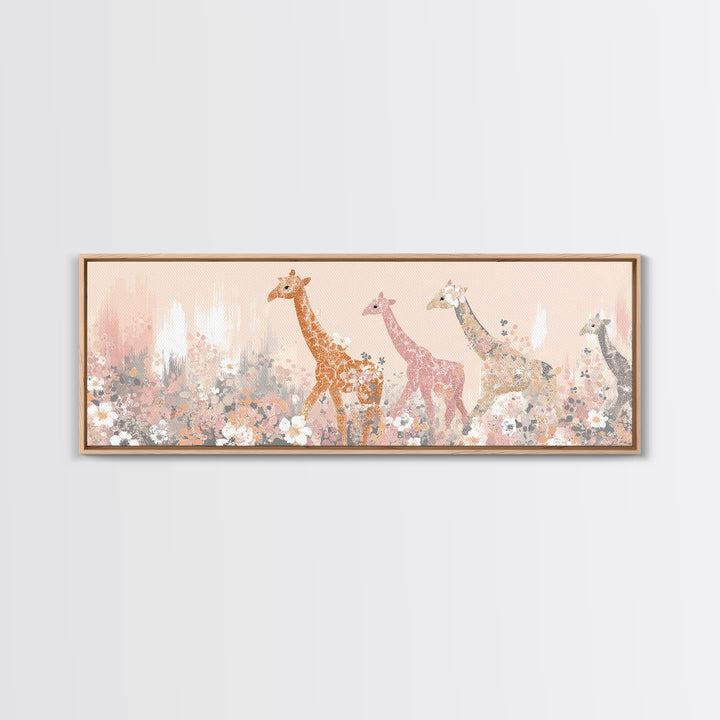 Gentle Giraffe with Pastel Flowers Canvas Print, Nursery Art, Wall Art Set of 3, Nursery Decor, Watercolor Art, Nursery, NUR-3x1-42