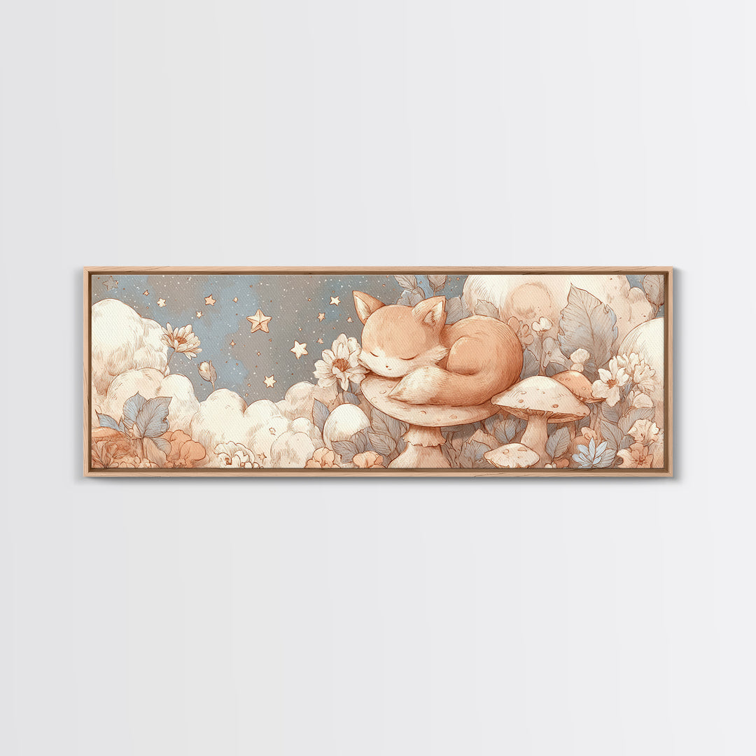 Woodland Fox Tucked Framed Canvas Print, Nursery Art, Gallery Decor, Nursery Decor, Fine Art, Nursery, Wall Art, Wall Decor, NUR-3x1-44