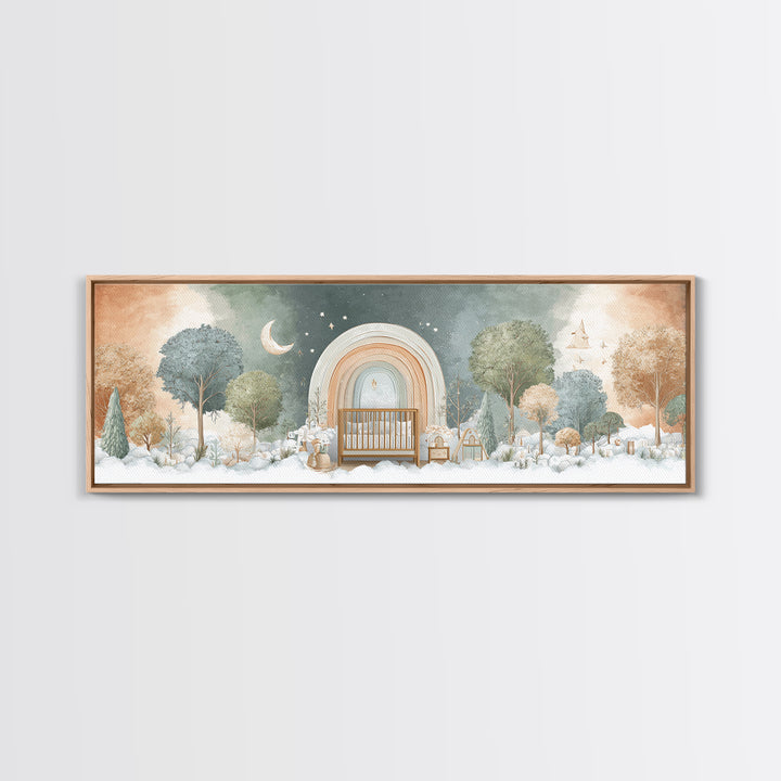 Rainbow Arch with Muted Nursery Colors Framed Canvas Print, Nursery Art, Digital Art, Nursery Decor, Oil Painting, Nursery, NUR-3x1-47