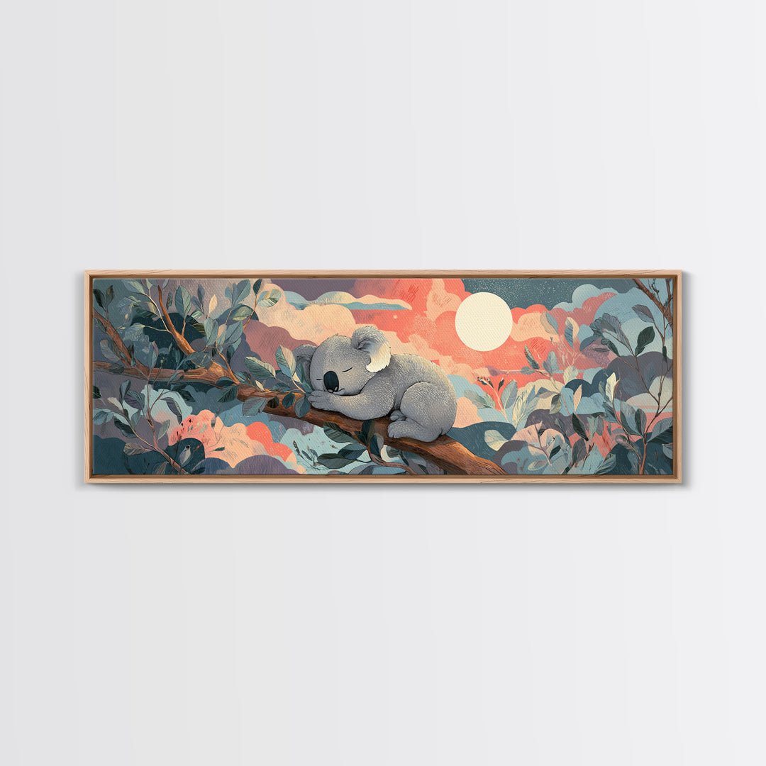 Sleeping Koala on Eucalyptus Branch Framed Canvas Print, Nursery Art, Nursery, Nursery Decor, Nursery, Playroom Wall Decor, NUR-3x1-5