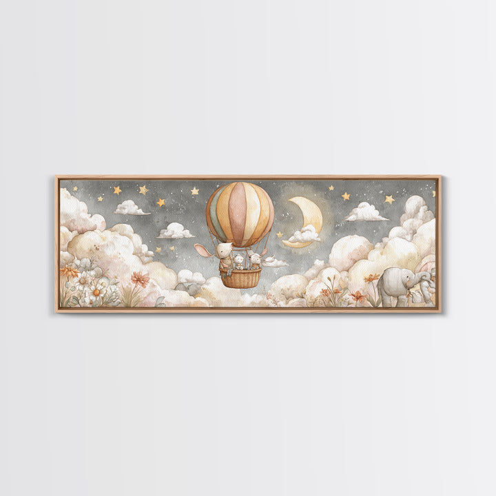 Floating Hot Air Balloon Framed Canvas Print, Nursery Art, Room Decor, Nursery Decor, Abstract Art, Nursery, Printable Art, NUR-3x1-52