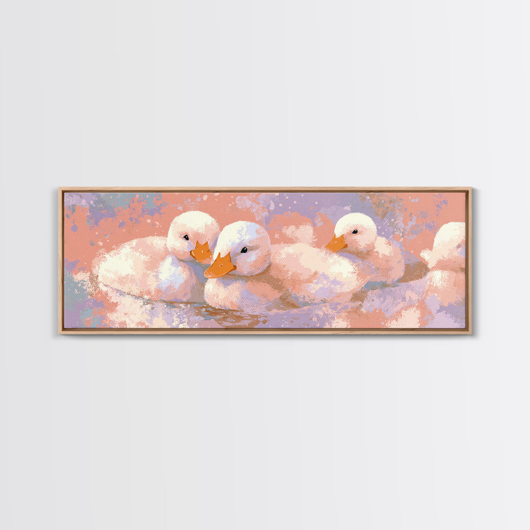 Ducklings Following a Mother Duck Canvas Print, Nursery Art, Playroom Wall Art, Nursery Decor, Nursery, Statement Artwork, NUR-3x1-54