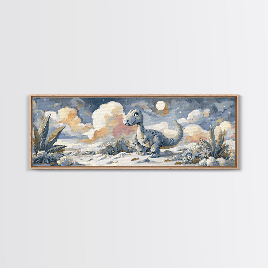 Tiny Dinosaur with Friendly Expression Framed Canvas Print, Nursery Art, Contemporary Art, Nursery Decor, Fine Art, Nursery, NUR-3x1-55