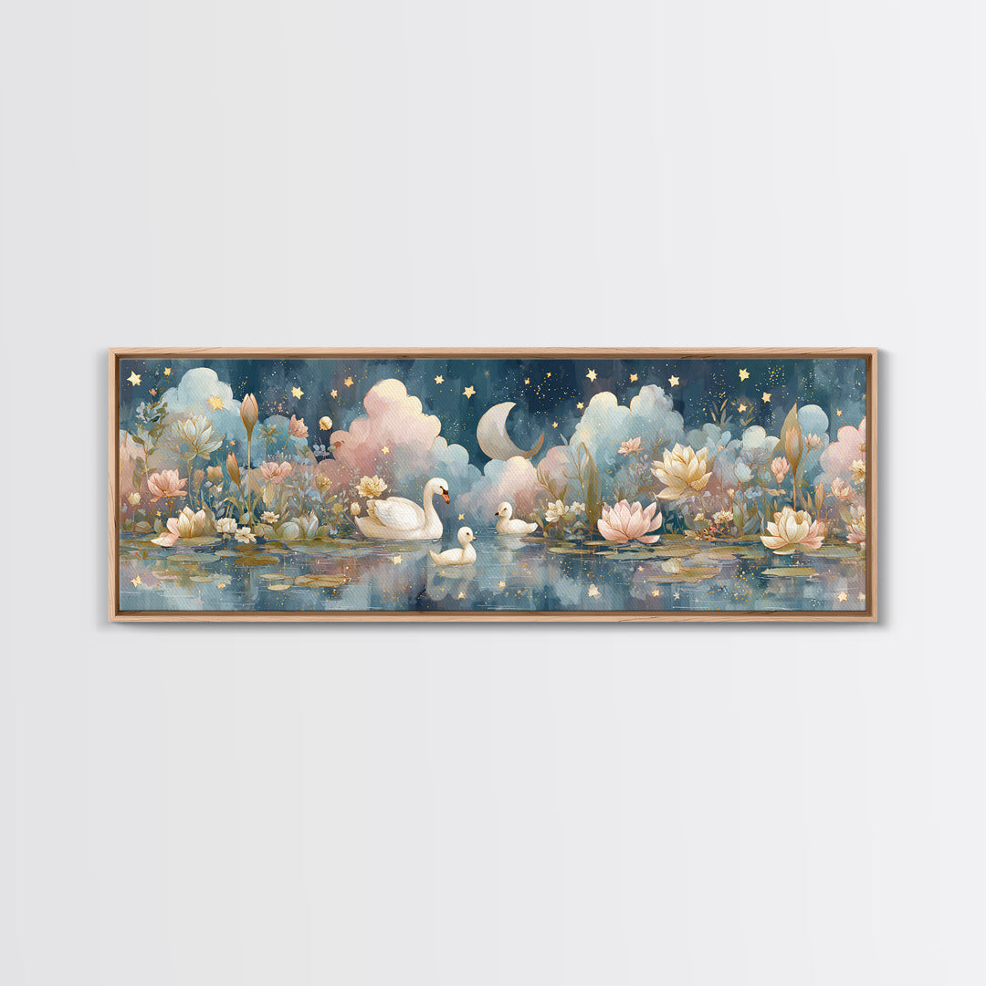 Swan and Cygnet Framed Canvas Print, Nursery Art, Textured Painting, Nursery Decor, Fine Art, Nursery, Wall Art Print, NUR-3x1-56