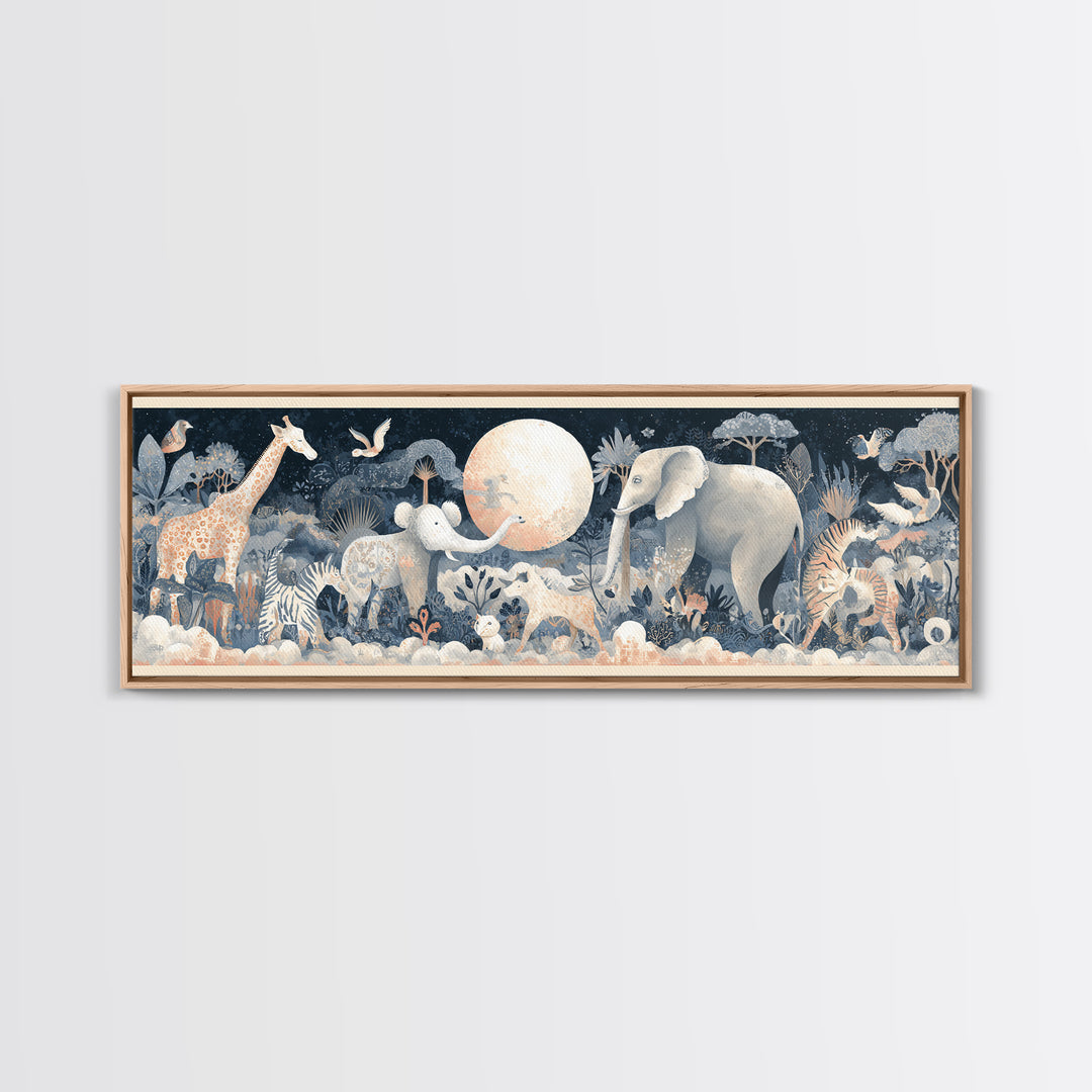 Pastel Jungle Animals Framed Canvas Print, Nursery Art, Nursery Prints, Nursery Decor, Fine Art, Nursery, Kids Wall Decor, NUR-3x1-58