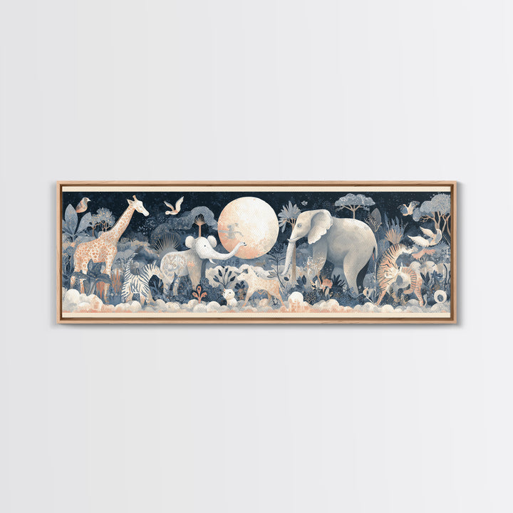 Pastel Jungle Animals Framed Canvas Print, Nursery Art, Nursery Prints, Nursery Decor, Fine Art, Nursery, Kids Wall Decor, NUR-3x1-58