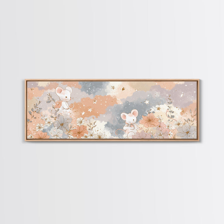 Ballet Mouse in Storybook Style Framed Canvas Print, Nursery Art, Statement Artwork, Nursery Decor, Fine Art, Nursery, NUR-3x1-60