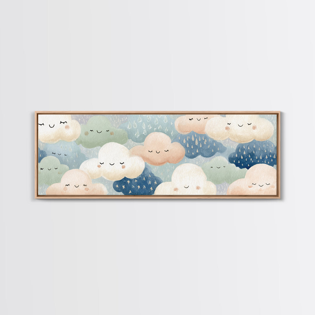 Clouds and Raindrops Canvas Print, Nursery Art, Home Decor, Nursery Decor, Oil Painting, Nursery, Contemporary Art, Wall Art, NUR-3x1-62