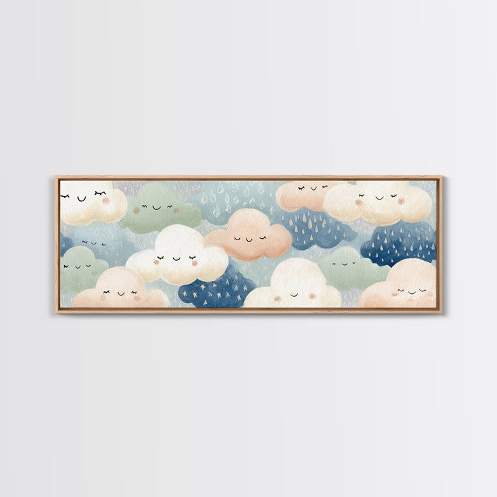 Clouds and Raindrops Canvas Print, Nursery Art, Home Decor, Nursery Decor, Oil Painting, Nursery, Contemporary Art, Wall Art, NUR-3x1-62