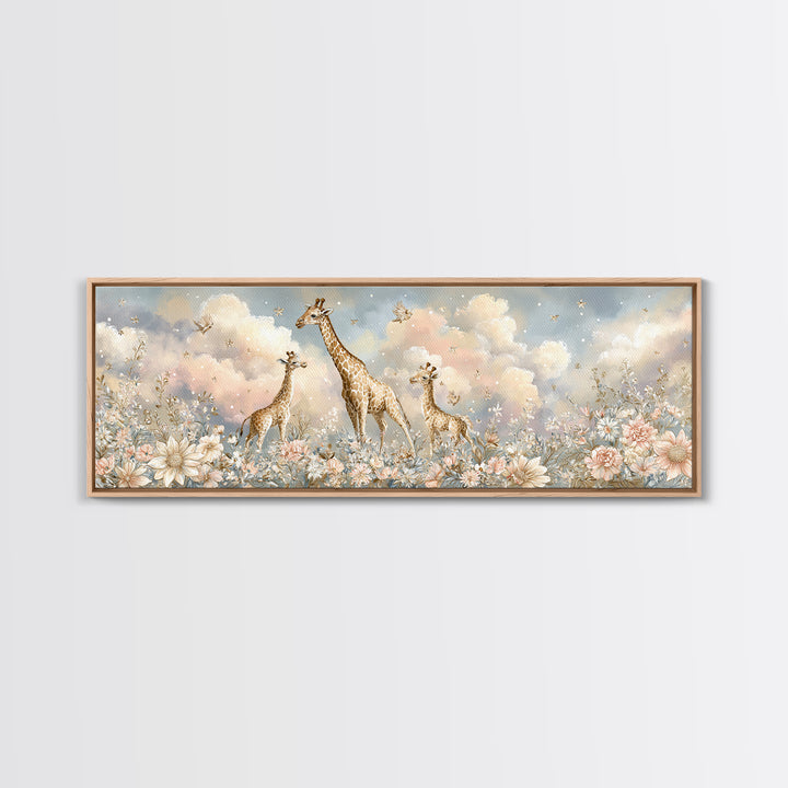 Gentle Giraffe with Pastel Flowers Canvas Print, Nursery Art, Wall Art Set of 3, Nursery Decor, Watercolor Art, Nursery, NUR-3x1-66