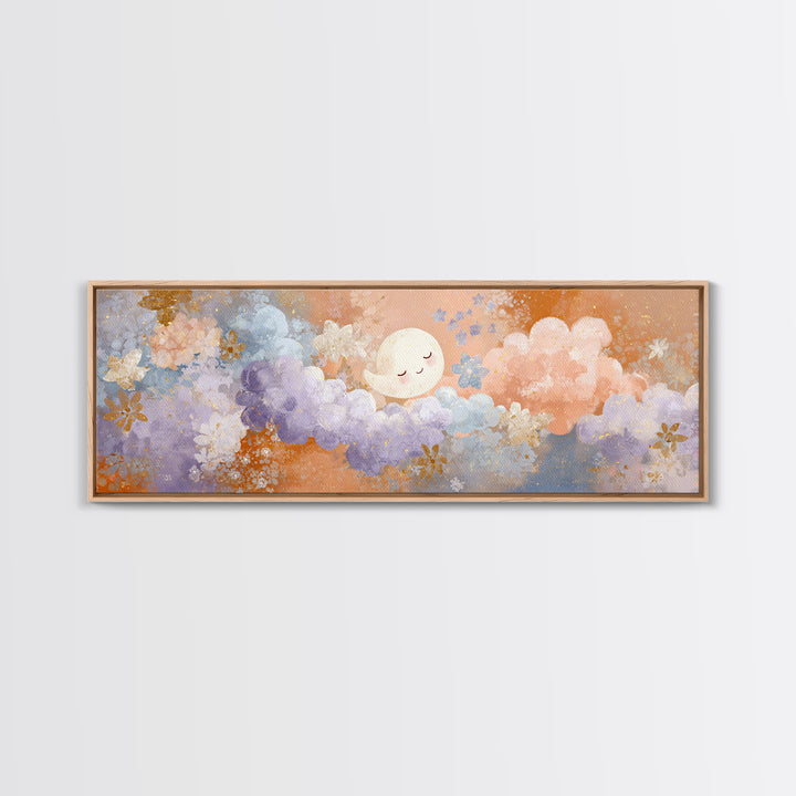 Moon and Stars Framed Canvas Print, Nursery Art, Printable Art, Nursery Decor, Abstract Art, Nursery, Watercolor Print, NUR-3x1-67