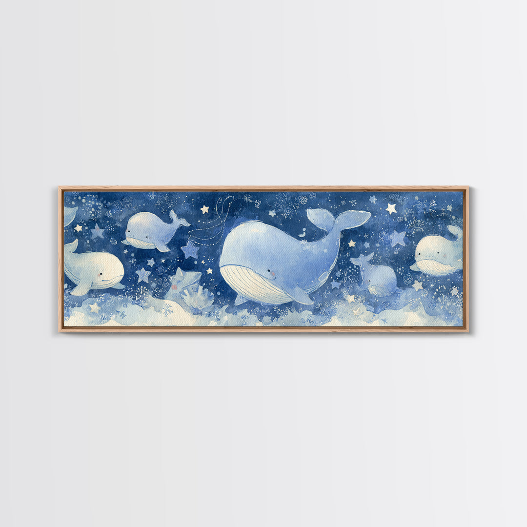 Whale and Tiny Stars Framed Canvas Print, Nursery Art, Wall Art, Nursery Decor, Nursery, Nursery Prints, Playroom Decor, NUR-3x1-72