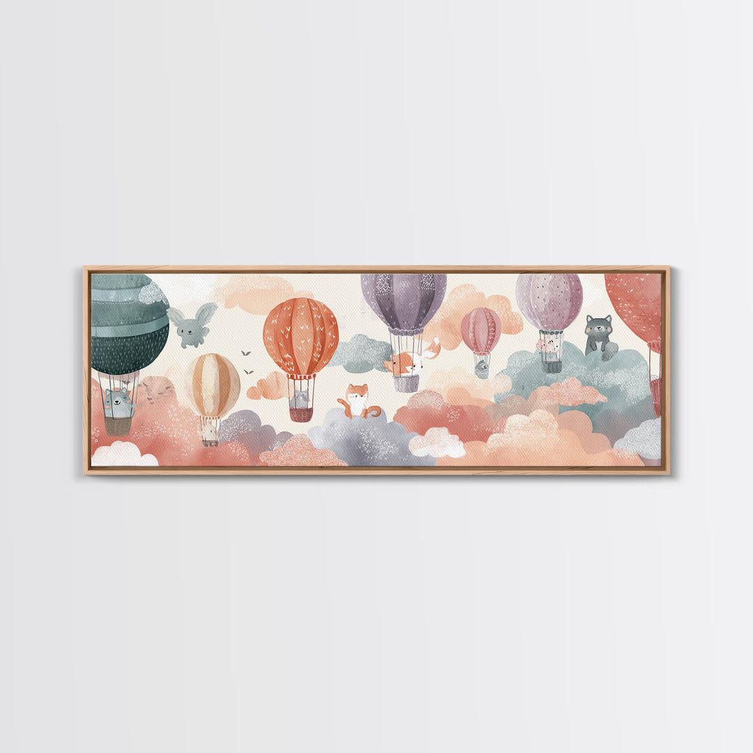 Floating Hot Air Balloon Canvas Print, Nursery Art, Wall Decor, Nursery Decor, Nursery 276, Playroom Decor, Wall Art Set of, NUR-3x1-76