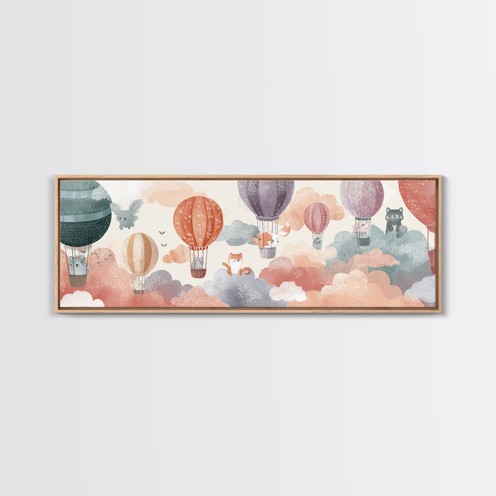 Floating Hot Air Balloon Canvas Print, Nursery Art, Wall Decor, Nursery Decor, Nursery 276, Playroom Decor, Wall Art Set of, NUR-3x1-76