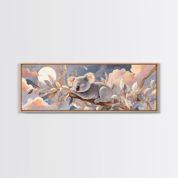 Sleeping Koala on Eucalyptus Branch Framed Canvas Print, Nursery Art, Watercolor Print, Nursery Decor, Oil Painting, Nursery, NUR-3x1-77