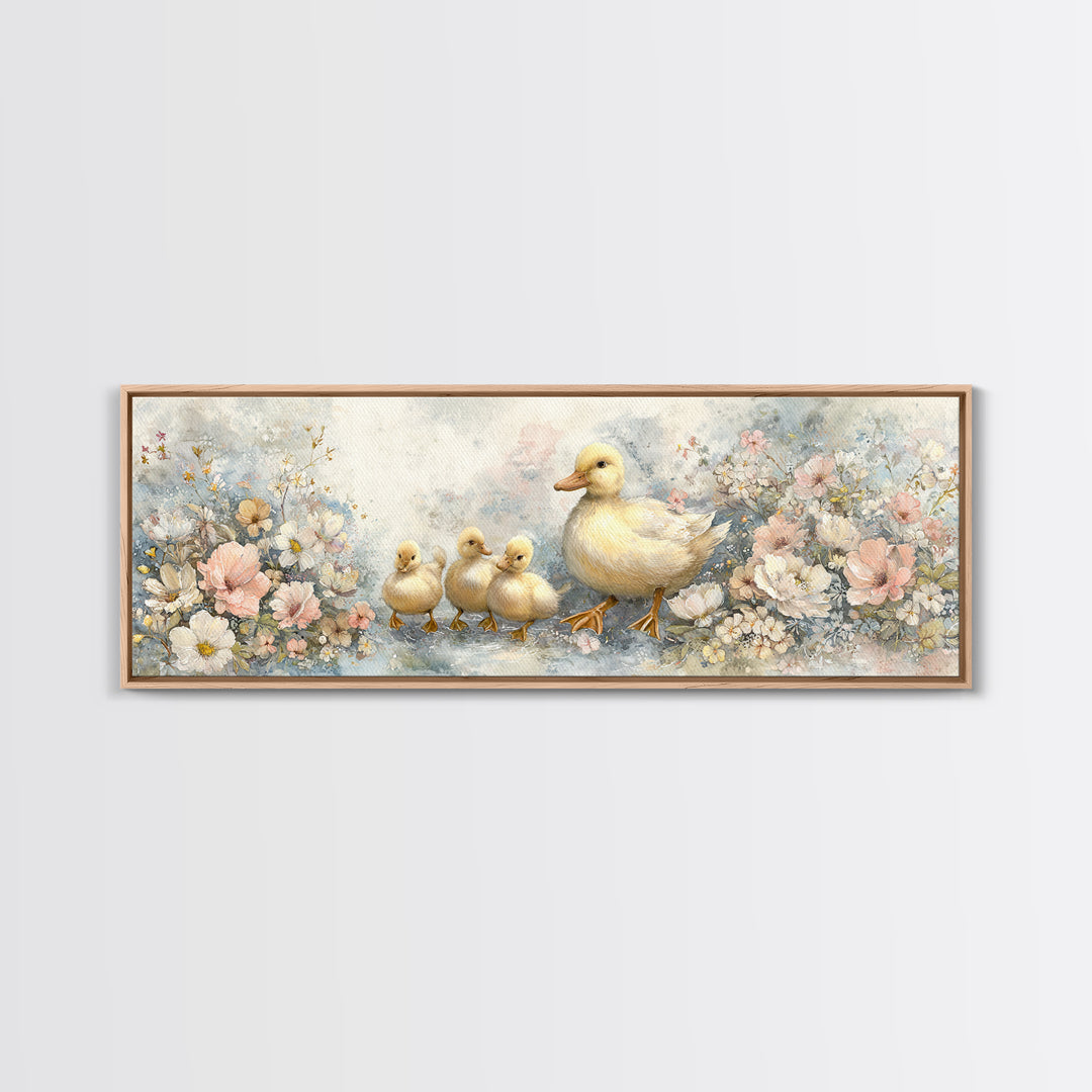 Ducklings Following a Mother Duck Canvas Print, Nursery Art, Art Print, Nursery Decor, Fine Art, Nursery 278, Wall Art Set of, NUR-3x1-78