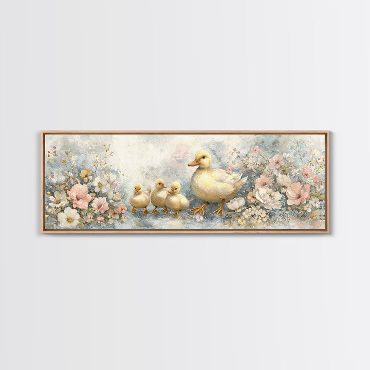 Ducklings Following a Mother Duck Canvas Print, Nursery Art, Art Print, Nursery Decor, Fine Art, Nursery 278, Wall Art Set of, NUR-3x1-78