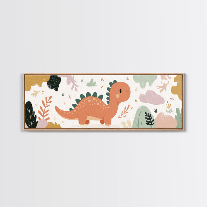 Tiny Dinosaur with Friendly Expression Framed Canvas Print, Nursery Art, Nursery Wall Decor, Nursery Decor, Oil Painting, NUR-3x1-79