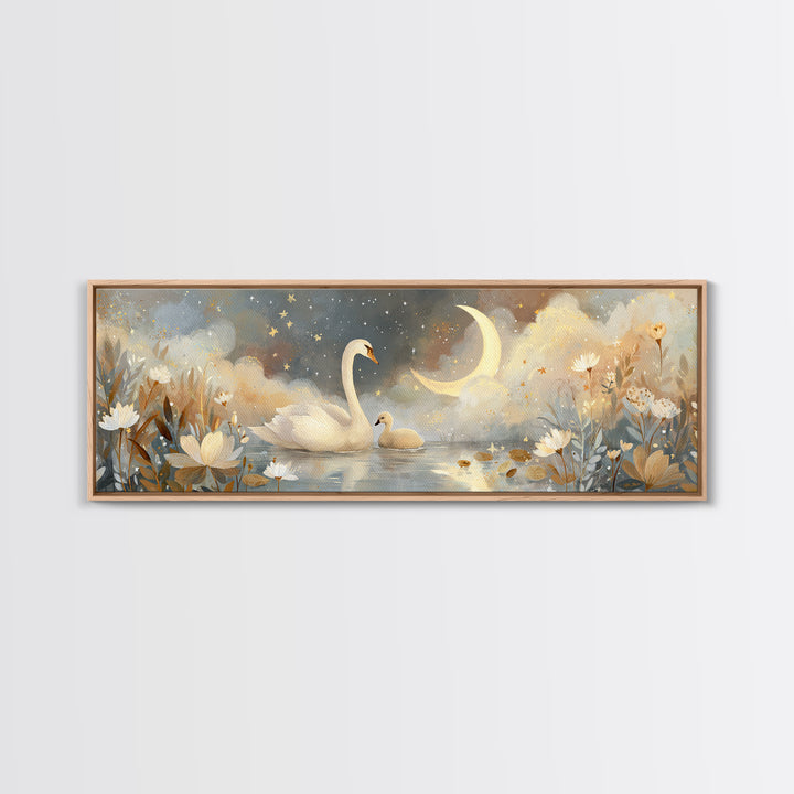 Swan and Cygnet Canvas Print, Nursery Art, Playroom Wall Art, Nursery Decor, Fine Art, Nursery, Statement Artwork, Boho Decor, NUR-3x1-8