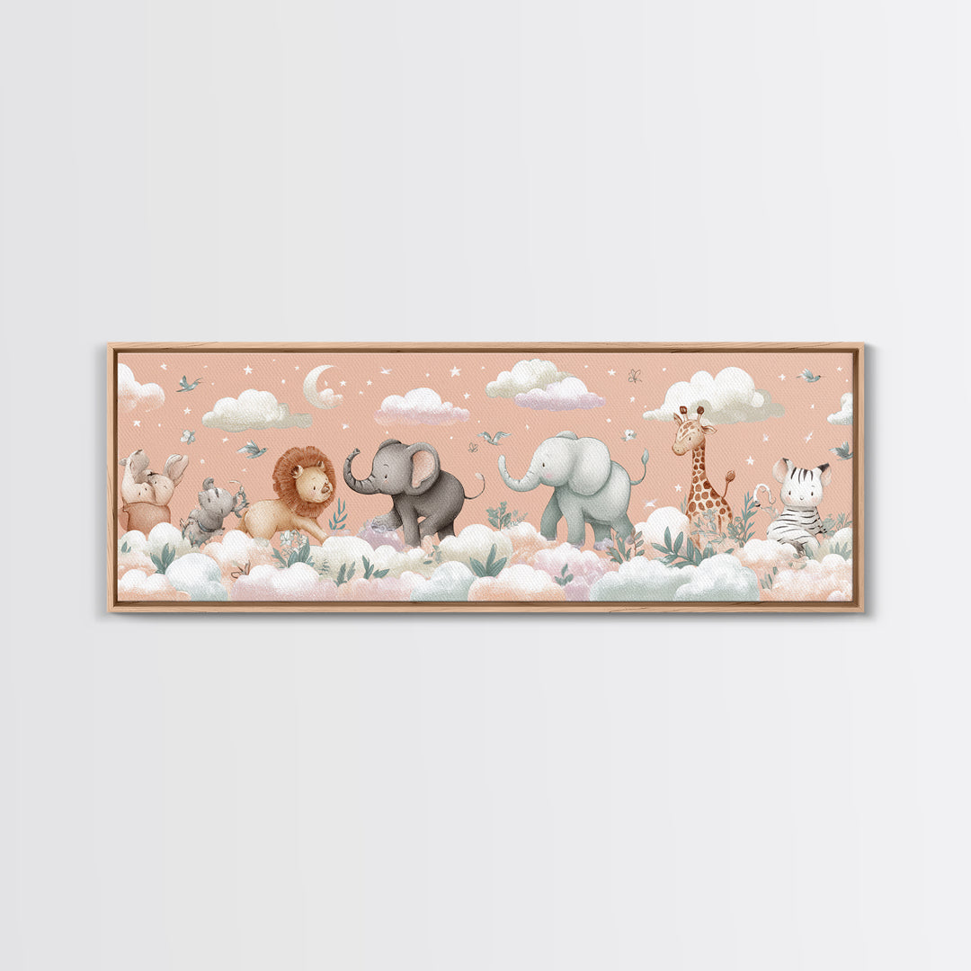 Pastel Jungle Animals Framed Canvas Print, Nursery Art, Nursery Prints, Nursery Decor, Fine Art, Nursery, Kids Wall Decor, NUR-3x1-82