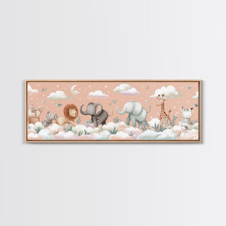 Pastel Jungle Animals Framed Canvas Print, Nursery Art, Nursery Prints, Nursery Decor, Fine Art, Nursery, Kids Wall Decor, NUR-3x1-82