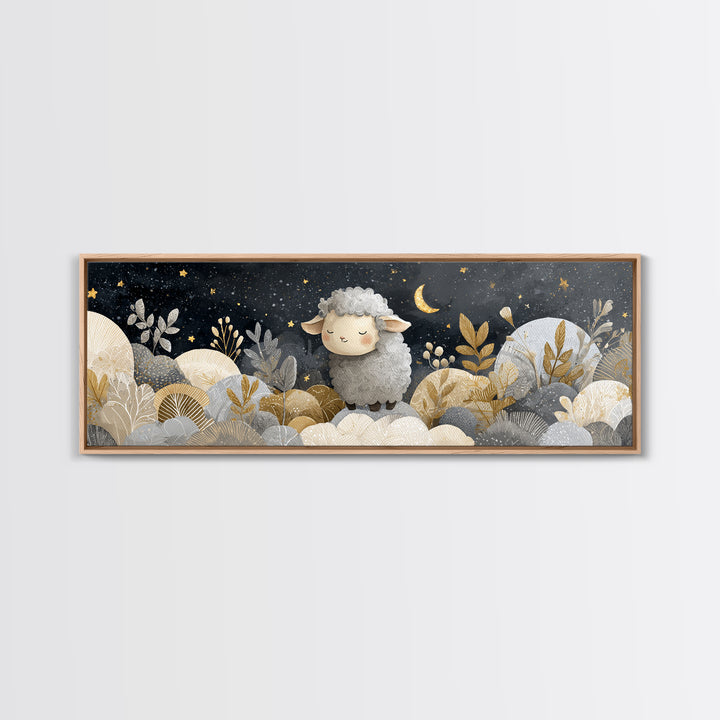Little Lamb under a Starry Sky Canvas Print, Nursery Art, Nursery Decor, Fine Art, Nursery, Kids Wall Art, Woodland Nursery, NUR-3x1-83