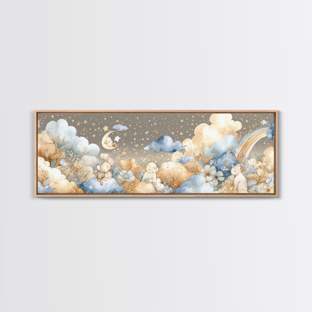 Clouds and Raindrops Canvas Print, Nursery Art, Wall Art Print, Nursery Decor, Watercolor Art, Nursery, Baby Girl Nursery, NUR-3x1-86