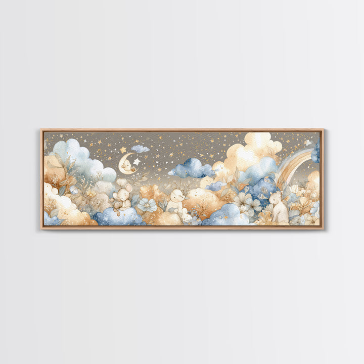Clouds and Raindrops Canvas Print, Nursery Art, Wall Art Print, Nursery Decor, Watercolor Art, Nursery, Baby Girl Nursery, NUR-3x1-86