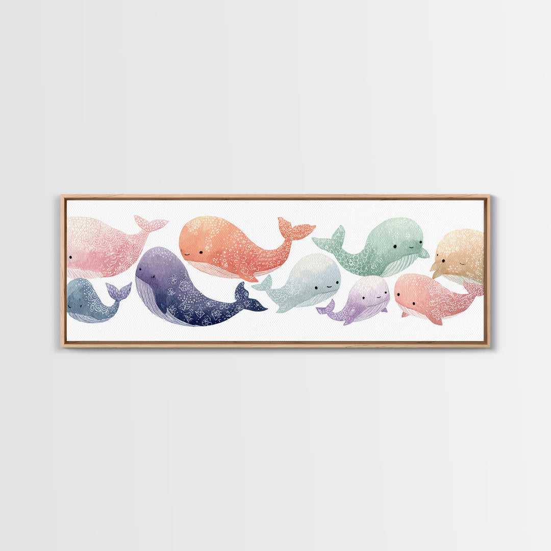 Friendly Ocean Creatures Canvas Print, Nursery Art, Minimalist Decor, Nursery Decor, Fine Art, Nursery, Nursery Wall Decor, NUR-3x1-88