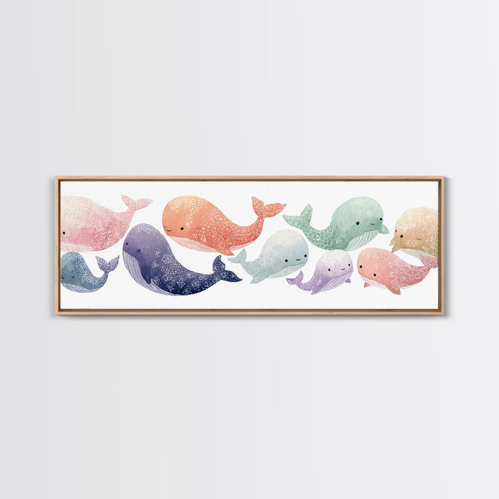 Friendly Ocean Creatures Canvas Print, Nursery Art, Minimalist Decor, Nursery Decor, Fine Art, Nursery, Nursery Wall Decor, NUR-3x1-88