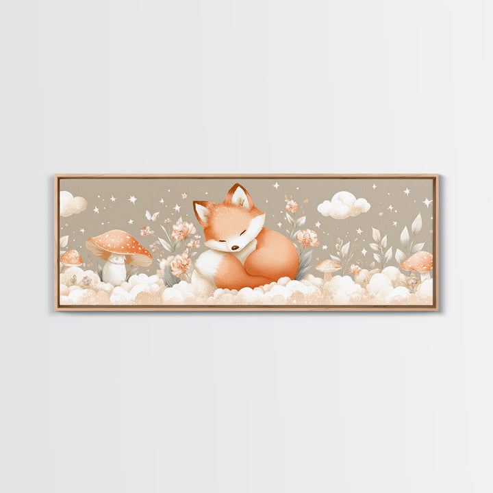 Woodland Fox Tucked Canvas Print, Nursery Art, Wall Hangings, Nursery Decor, Oil Painting, Nursery, Digital Download Art, NUR-3x1-92