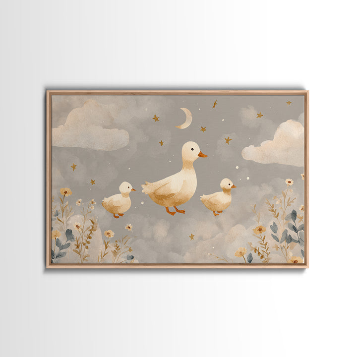 Ducklings Following a Mother Duck Framed Canvas Print, Nursery Art, Printable Art, Nursery Decor, Nursery, Watercolor Print, NUR-3x2-18