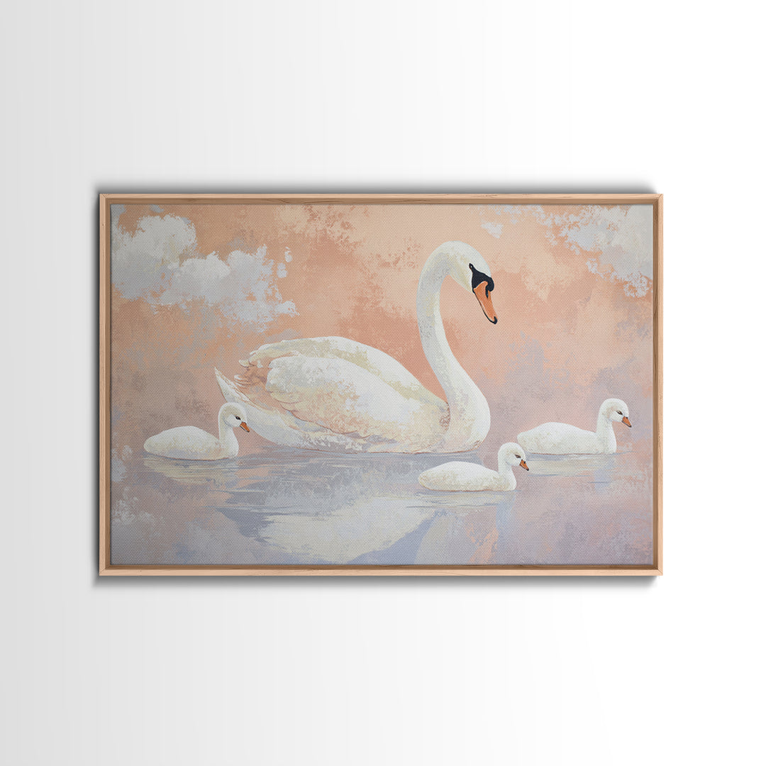 Swan and Cygnet Framed Canvas Print, Nursery Art, Wall Art Set of 3, Nursery Decor, Fine Art, Nursery, Dinosaur Wall Art, NUR-3x2-20