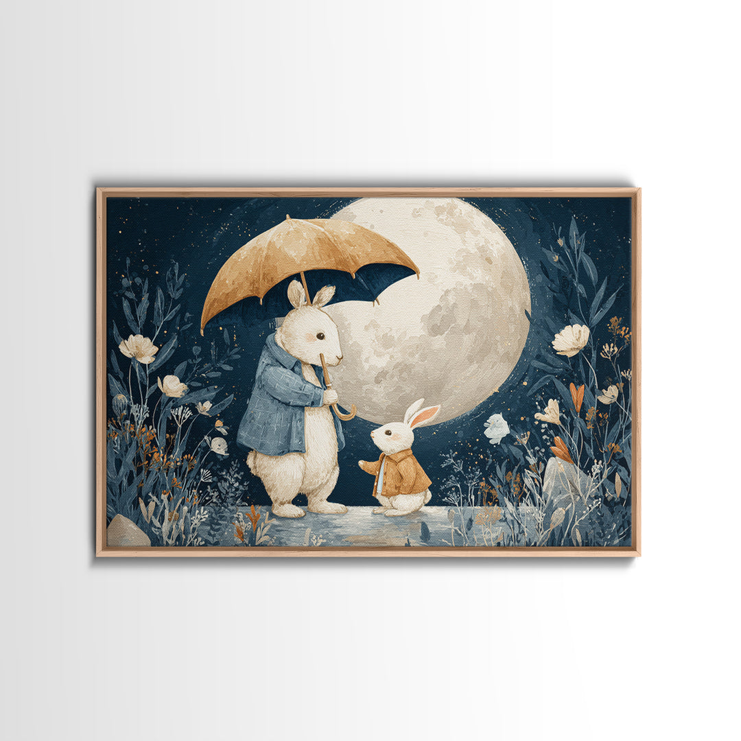 Bear and Rabbit Sharing Umbrella Canvas Print, Nursery Art, Digital Download Art, Nursery Decor, Nursery, Whimsical Wall Art, NUR-3x2-21