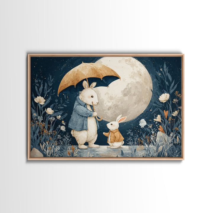 Bear and Rabbit Sharing Umbrella Canvas Print, Nursery Art, Digital Download Art, Nursery Decor, Nursery, Whimsical Wall Art, NUR-3x2-21