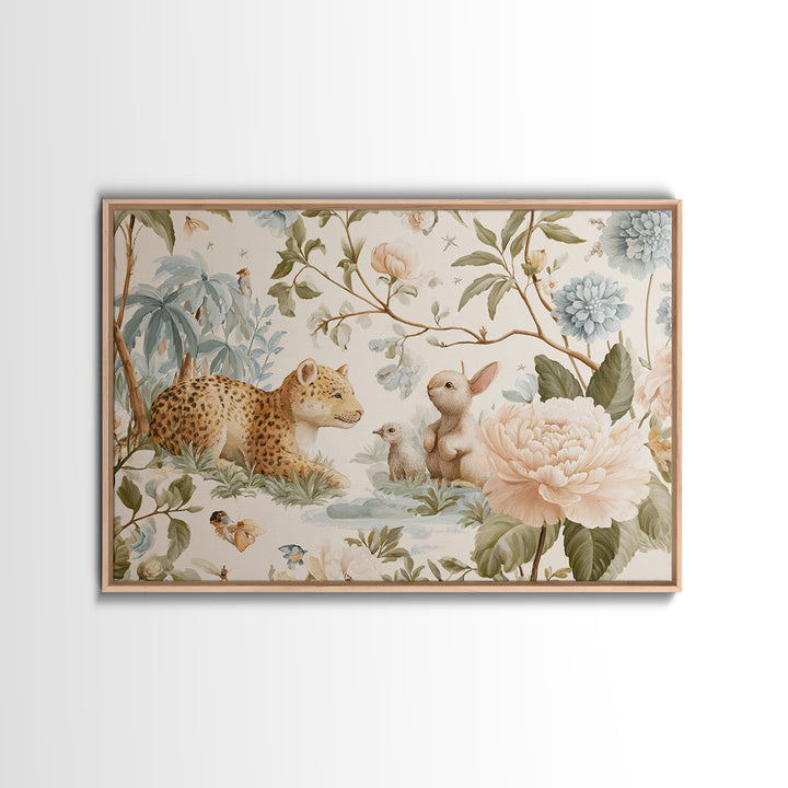 Pastel Jungle Animals Canvas Print, Nursery Art, Nursery, Nursery Decor, Oil Painting, Nursery, Playroom Wall Decor, NUR-3x2-22