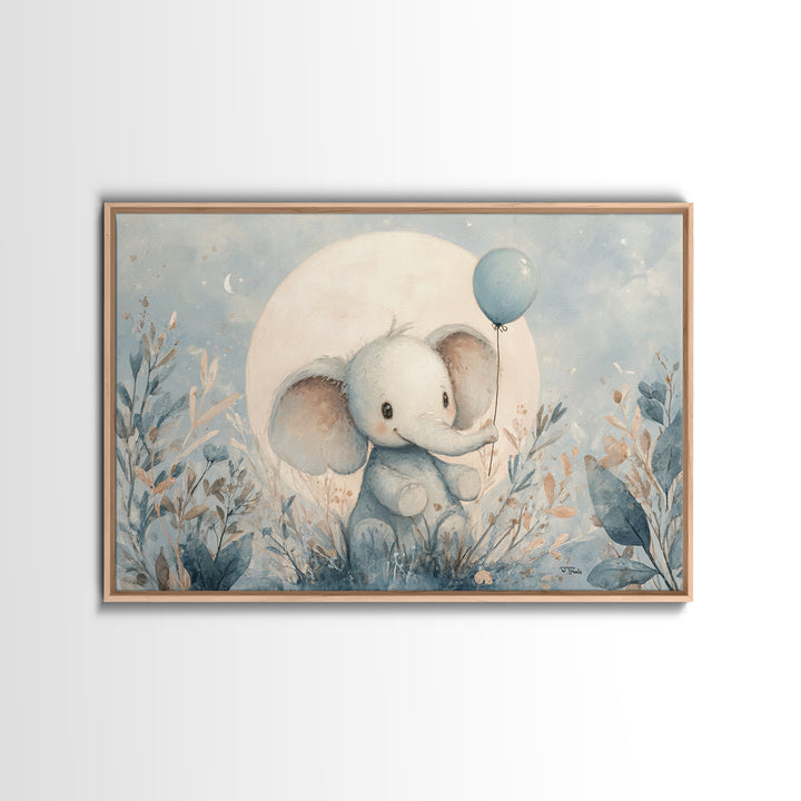 Sleepy Baby Elephant Holding a Tiny Balloon Canvas Print, Nursery Art, Kids Wall Decor, Nursery Decor, Fine Art, Nursery, NUR-3x2-29